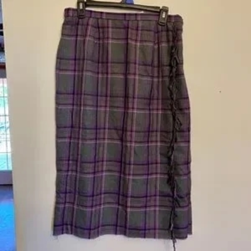 Requirements Checkered Midi Skirt in Purple and Gray